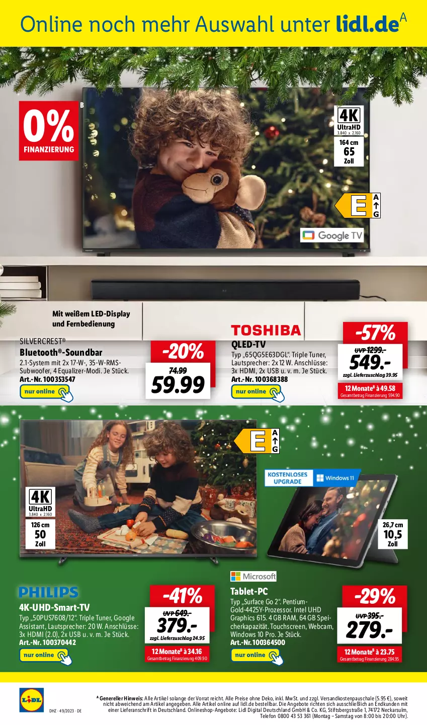 Aktueller Prospekt Lidl - Aktionsprospekt - von 04.12 bis 09.12.2023 - strona 42 - produkty: angebot, angebote, eis, elle, fernbedienung, HD Graphics, HDMI, Intel, lautsprecher, ndk, Pentium, qled, qled-tv, reis, rel, Schal, Schale, silvercrest, soundbar, Subwoofer, Surf, tablet, telefon, Ti, touchscreen, tuner, uhd, uhr, usb