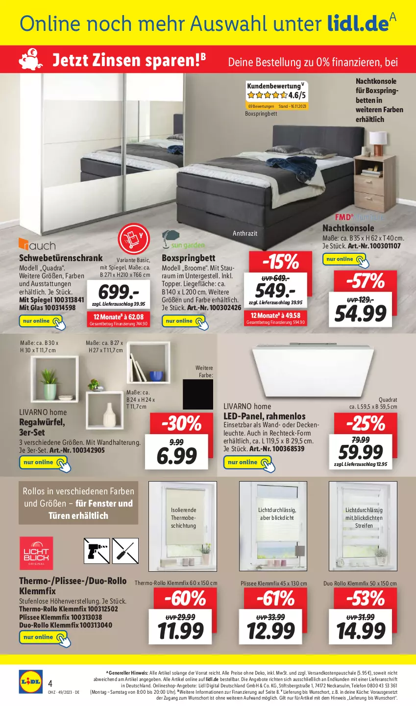 Aktueller Prospekt Lidl - Aktionsprospekt - von 04.12 bis 09.12.2023 - strona 48 - produkty: angebot, angebote, bett, Betten, boxspringbett, decke, deckenleuchte, dell, eis, elle, fenster, Fenster und Türen, küche, Leuchte, Liege, Mode, nachtkonsole, ndk, quad, regal, reifen, reis, rel, Ria, ring, Schal, Schale, Schrank, schwebetürenschrank, spiegel, telefon, thermo-rollo, Ti, topper, türenschrank, uhr, wandhalterung, würfel