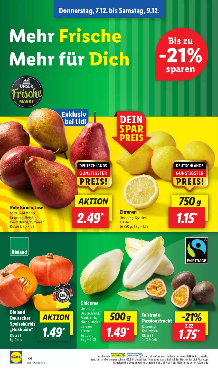 Aktueller Prospekt Lidl - Aktionsprospekt - von 04.12 bis 09.12.2023 - strona 54 - produkty: angebot, bio, bioland, Birnen, coupon, eis, frucht, Kürbis, LG, ndk, passionsfrucht, reis, rum, Schal, Schale, Ti, zitrone, zitronen