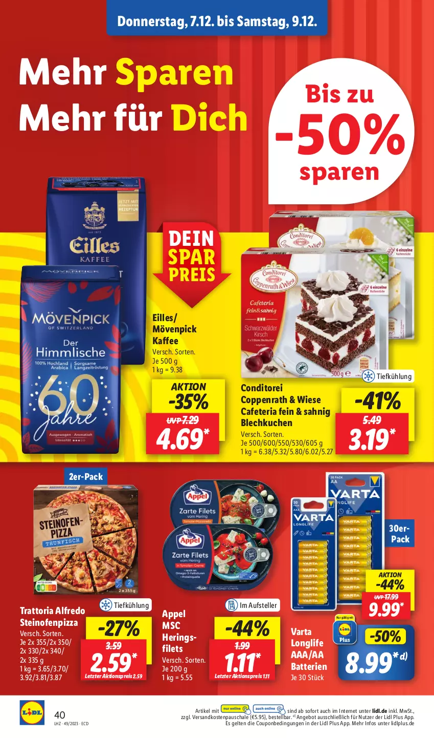 Aktueller Prospekt Lidl - Aktionsprospekt - von 04.12 bis 09.12.2023 - strona 56 - produkty: aktionspreis, angebot, batterie, batterien, coppenrath, coupon, eis, elle, filet, filets, hering, Herings, heringsfilets, kaffee, kuchen, longlife, mövenpick, mövenpick kaffee, ndk, Ofen, pizza, reis, Ria, ring, Schal, Schale, steinofen, teller, Ti, varta, ZTE