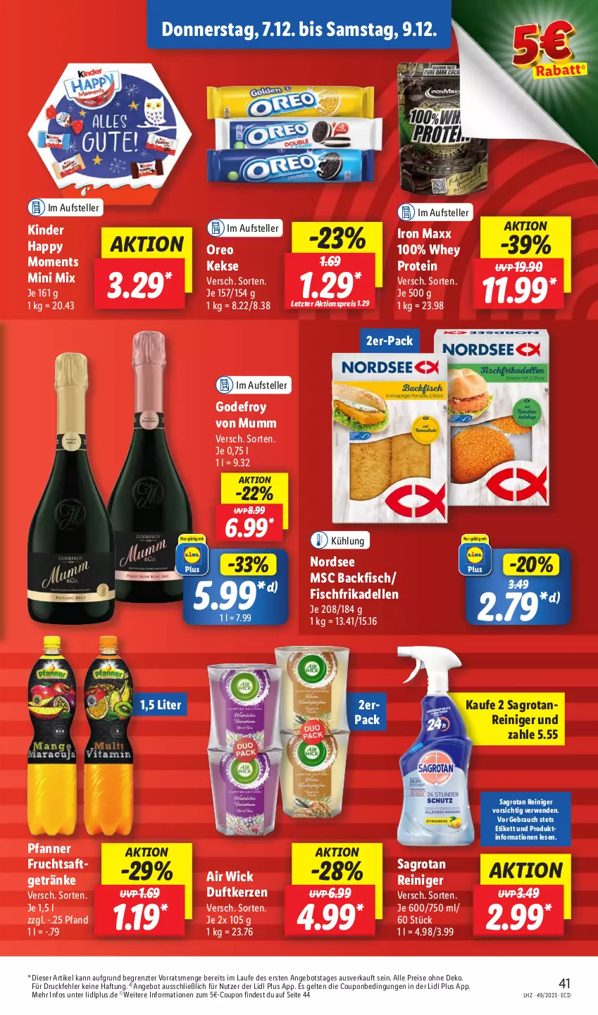 Aktueller Prospekt Lidl - Aktionsprospekt - von 04.12 bis 09.12.2023 - strona 57 - produkty: Air Wick, aktionspreis, angebot, backfisch, coupon, dell, Duftkerze, eis, elle, fisch, frikadellen, frucht, fruchtsaft, fruchtsaftgetränk, getränk, getränke, keks, kekse, kerze, Kinder, mumm, Nordsee, oreo, pfanne, Pfanner, Rauch, reiniger, reis, rwe, saft, sagrotan, teller, Ti, WICK, ZTE