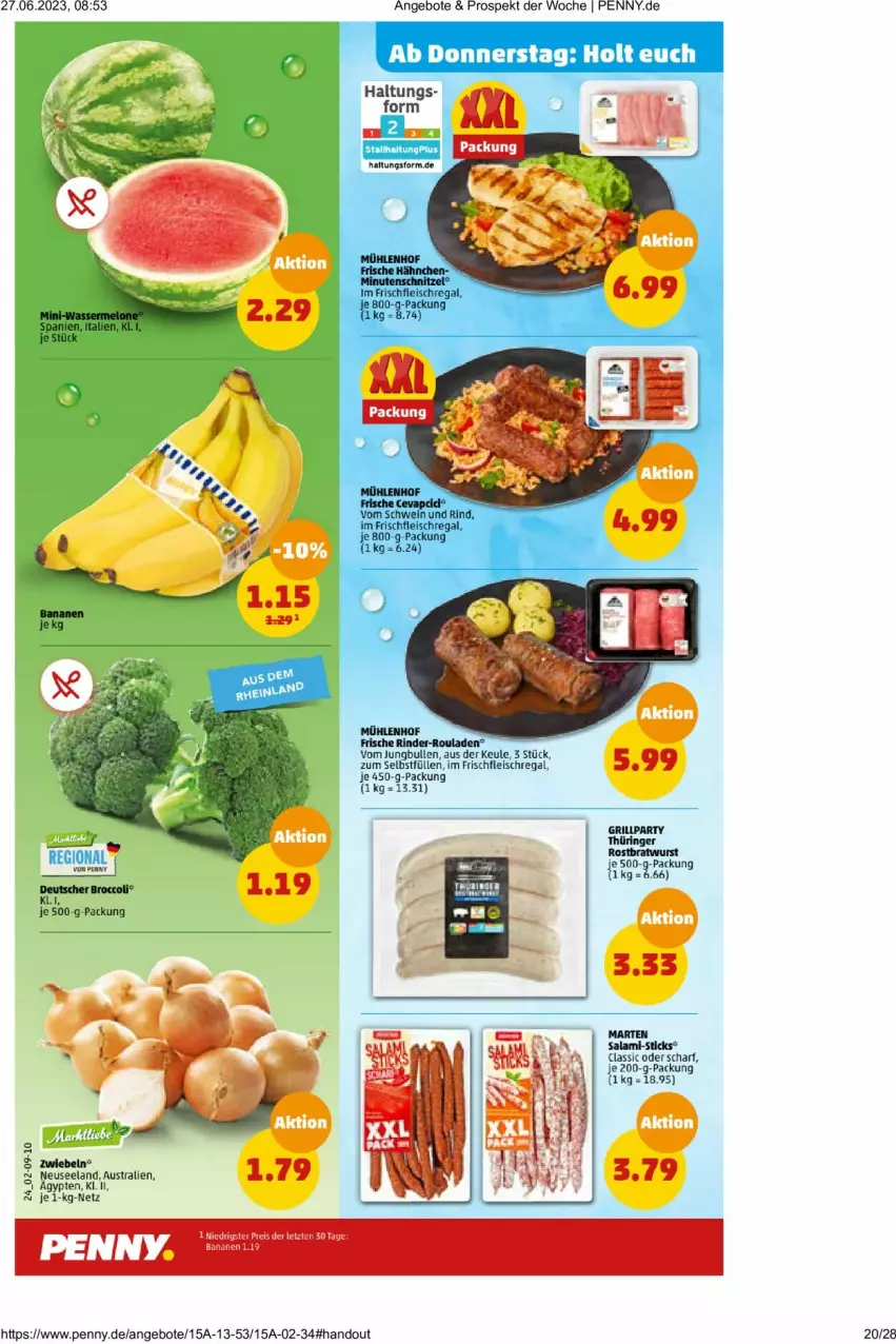 Aktueller Prospekt Penny - Prospekte - von 26.06 bis 01.07.2023 - strona 20 - produkty: angebot, angebote, aust, eis, Elan, fleisch, grill, jungbullen, regal, rind, rinder, rinder-rouladen, ring, rouladen, salami, schwein, schwein und rind, Ti, vom schwein und rind, wein, zwiebel, zwiebeln