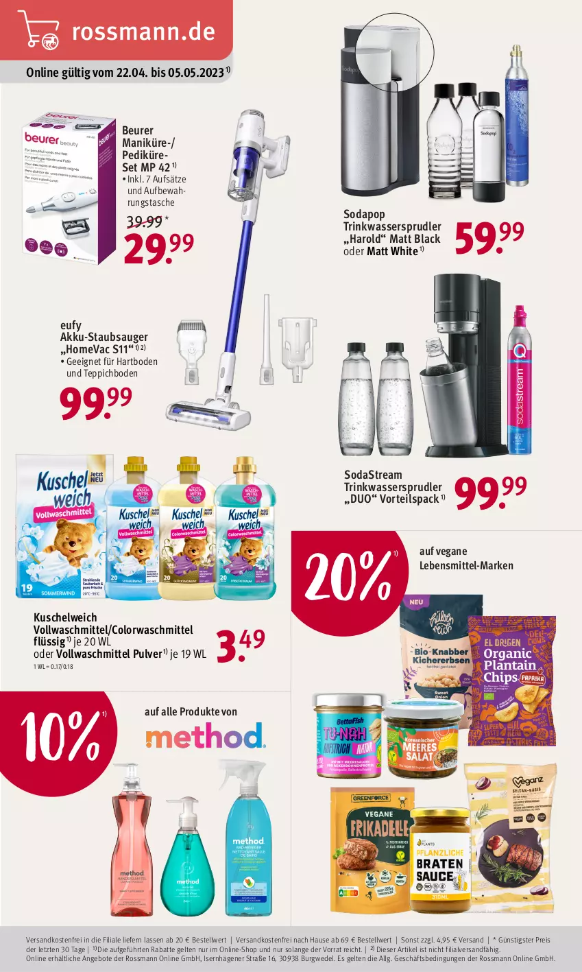 Aktueller Prospekt Rossmann - Prospekte - von 22.04 bis 05.05.2023 - strona 3 - produkty: akku, Akku-Staubsauger, angebot, angebote, aufbewahrungstasche, beurer, colorwaschmittel, eis, Kuschelweich, lack, lebensmittel, LG, ndk, reis, Soda, sodastream, staubsauger, Tasche, teppich, teppichboden, Ti, versandkostenfrei, vollwaschmittel, waschmittel, wasser, wassersprudler, wedel, ZTE