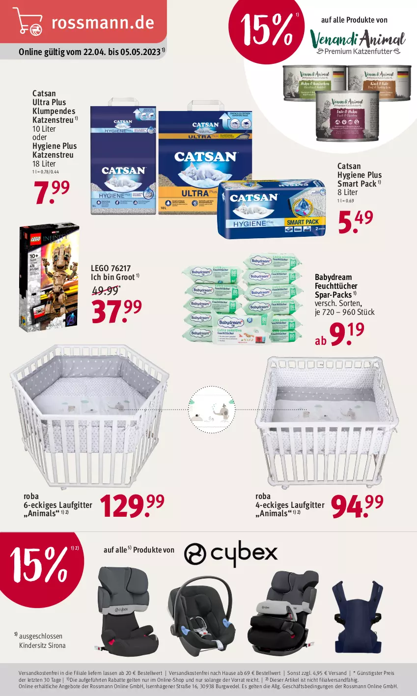 Aktueller Prospekt Rossmann - Prospekte - von 22.04 bis 05.05.2023 - strona 4 - produkty: angebot, angebote, babydream, catsan, eis, feuchttücher, Katzenstreu, Kinder, Kindersitz, LG, ndk, reis, roba, Ti, tücher, versandkostenfrei, wedel, ZTE