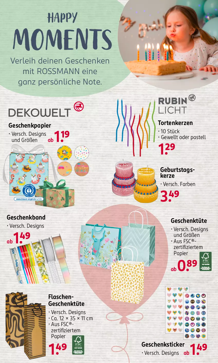 Aktueller Prospekt Rossmann - Prospekte - von 10.06 bis 14.06.2024 - strona 4 - produkty: auer, Engel, flasche, Geschenkpapier, kerze, papier, Ti, torte, Tüte