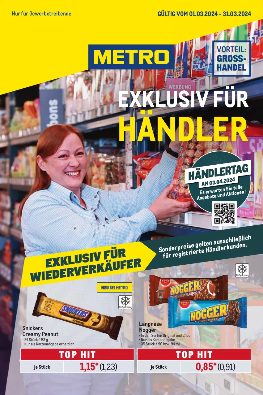 Aktueller Prospekt Metro - Trader Exklusiv - von 01.03 bis 31.03.2024 - strona 1 - produkty: angebot, angebote, eis, gin, langnese, nogger, snickers, Ti