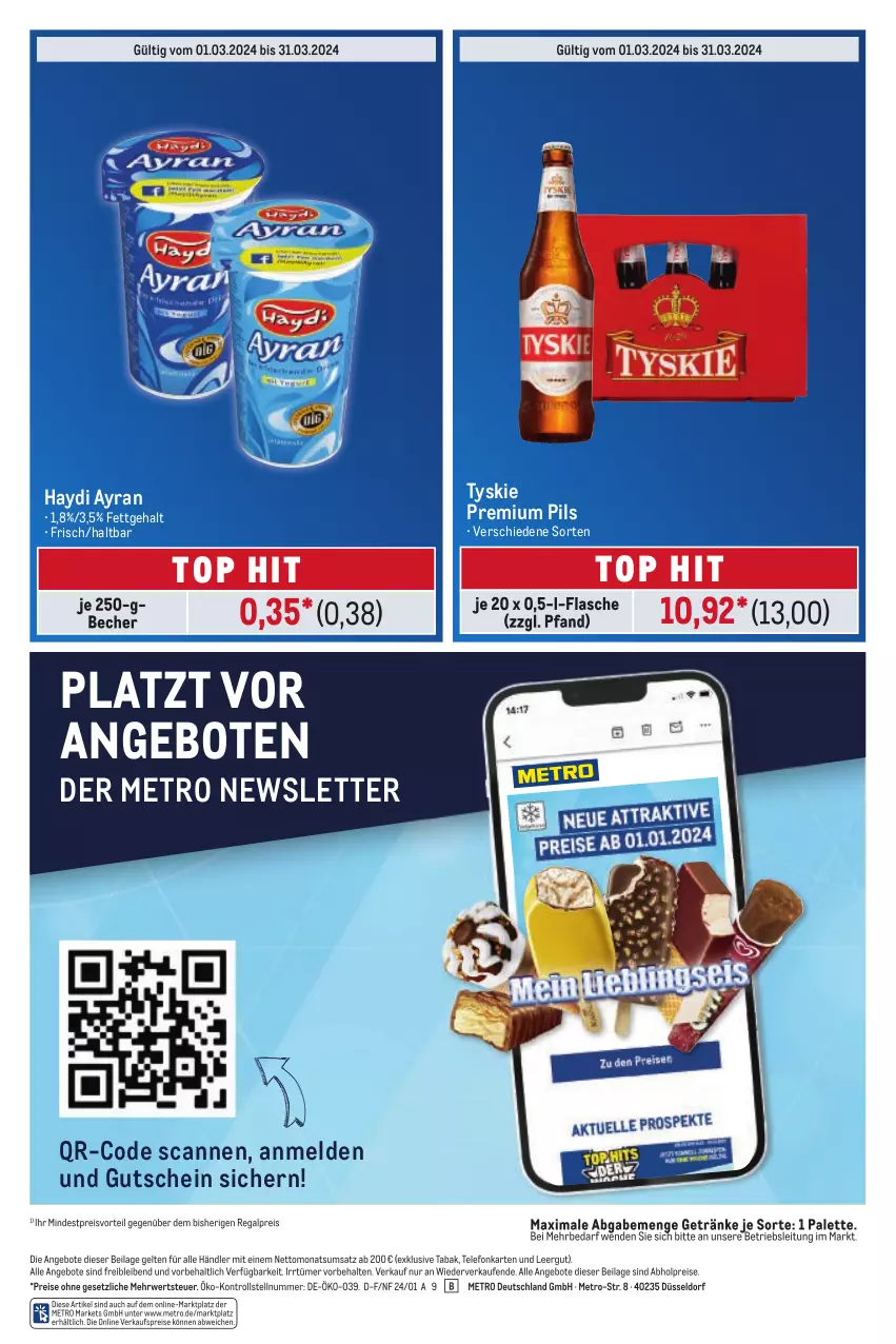 Aktueller Prospekt Metro - Trader Exklusiv - von 01.03 bis 31.03.2024 - strona 8 - produkty: abholpreise, angebot, angebote, Ayran, Becher, eis, flasche, getränk, getränke, gutschein, ilag, Metro, Palette, pils, preisvorteil, premium pils, regal, reis, rwe, telefon, Ti, tyskie