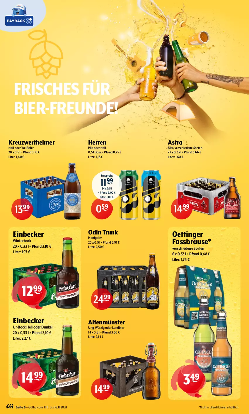 Aktueller Prospekt Getraenke Hoffmann - Prospekte - von 11.11 bis 16.11.2024 - strona 6 - produkty: Altenmünster, Astra, bier, brause, eimer, eis, fassbrause, honig, Mütze, oettinger, pils, reis, Ti