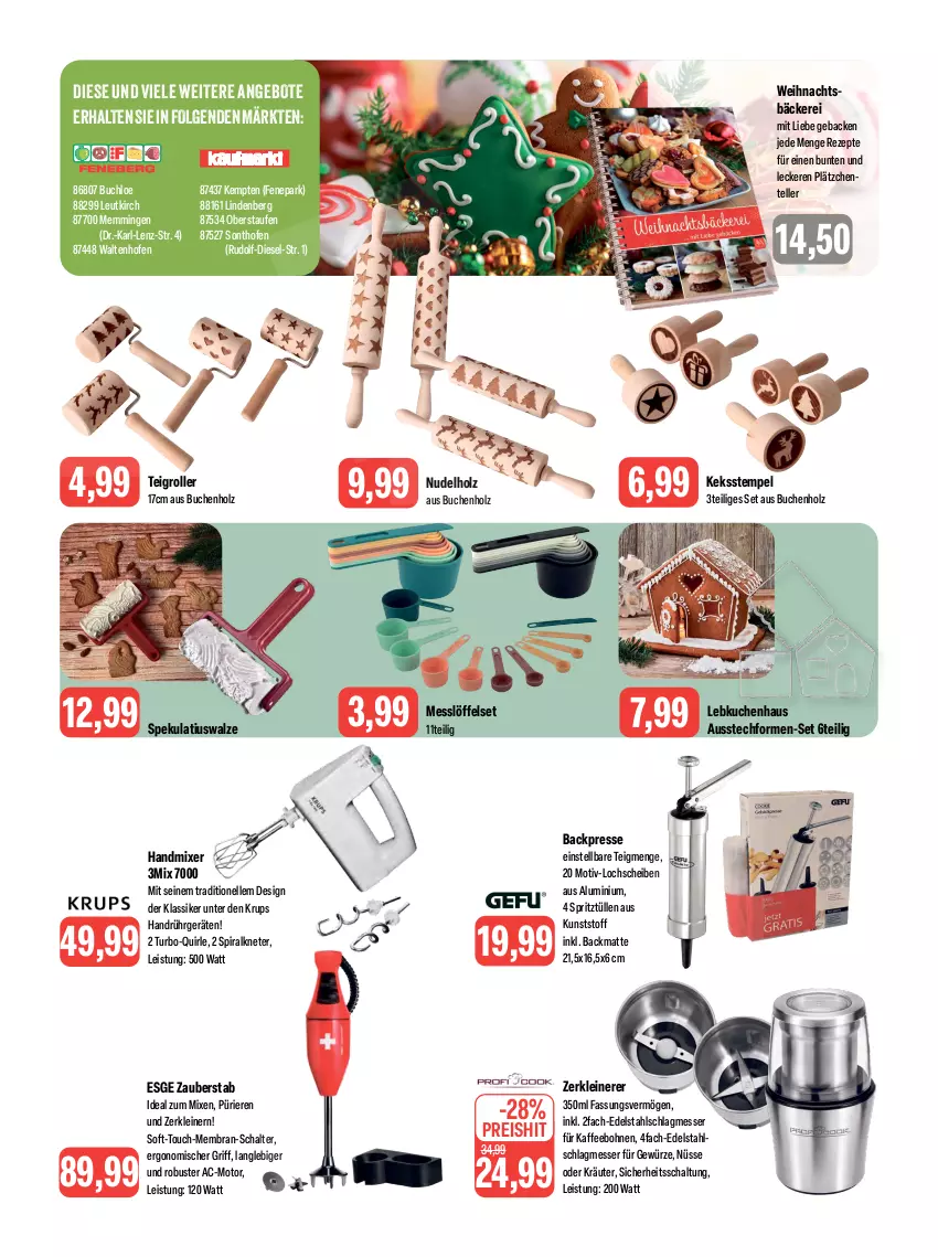 Aktueller Prospekt Feneberg - Prospekte - von 23.11 bis 25.11.2023 - strona 10 - produkty: angebot, angebote, Ausstechformen, Backmatte, bohne, bohnen, buch, chloe, Diesel, edelstahl, eis, elle, emmi, ente, geback, gewürz, handmixer, Holz, kaffee, kaffeebohnen, keks, Keksstempel, kräuter, krups, kuchen, Lätzche, Lebkuchen, leine, LG, Löffel, messer, Mixer, nudel, oder kräuter, Ofen, Plätzchenteller, reis, rezept, rezepte, Roller, Schal, Teigrolle, teller, Ti, Zerkleinerer