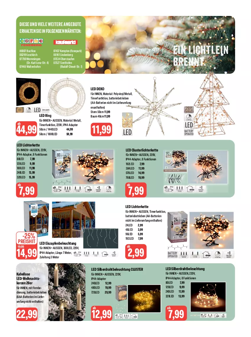 Aktueller Prospekt Feneberg - Prospekte - von 23.11 bis 25.11.2023 - strona 11 - produkty: AA-Batterien, AAA-Batterien, adapter, angebot, angebote, batterie, batterien, Bau, beleuchtung, buch, chloe, Diesel, Draht, eis, emmi, fernbedienung, kerze, Kette, LED Lichterkette, LG, lichterkette, mit fernbedienung, Ofen, reis, Ria, ring, rum, Ti, timer, Weihnachtskerzen