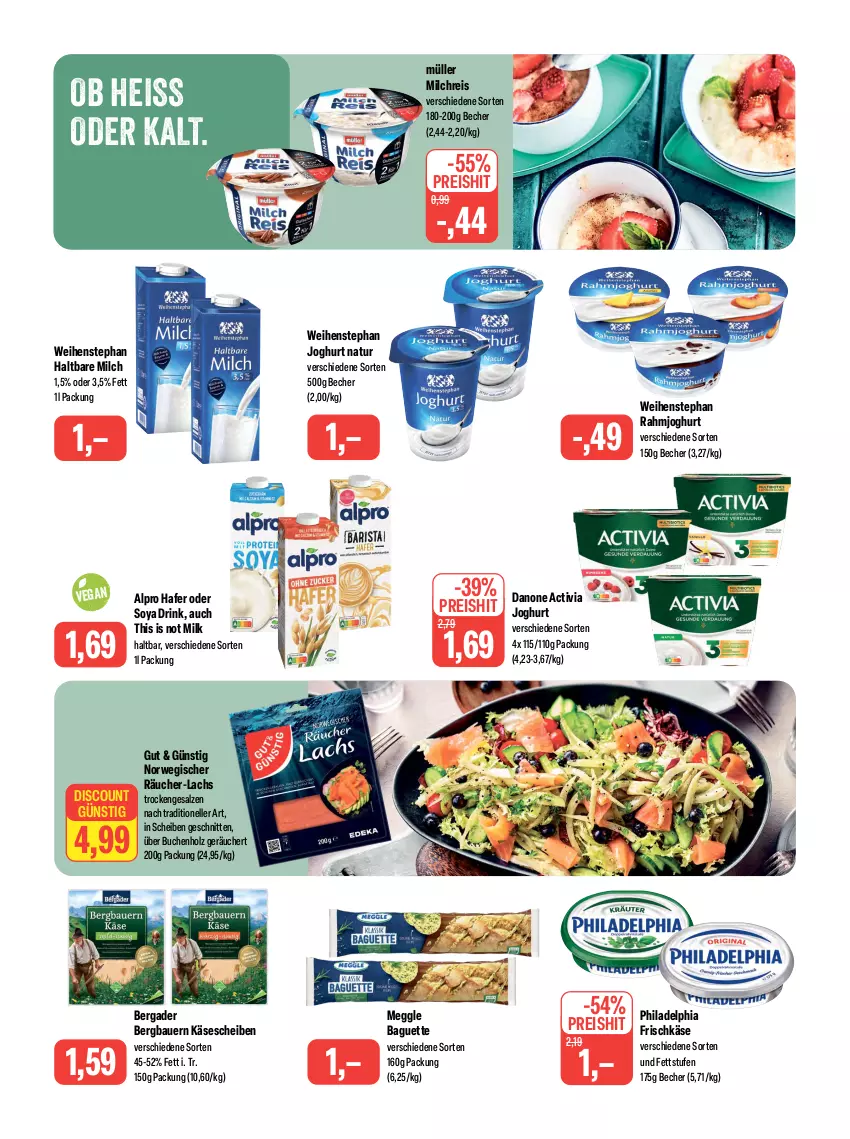 Aktueller Prospekt Feneberg - Prospekte - von 23.11 bis 25.11.2023 - strona 7 - produkty: activia, activia joghurt, alpro, auer, baguette, Bau, Bauer, Becher, bergader, buch, danone, danone activia, discount, drink, eis, elle, frischkäse, hafer, haltbare milch, Holz, joghur, joghurt, Käse, käsescheiben, lachs, meggle, milch, milchreis, Müller, natur, philadelphia, rahmjoghurt, reis, rwe, salz, schnitten, soya, Ti, weihenstephan