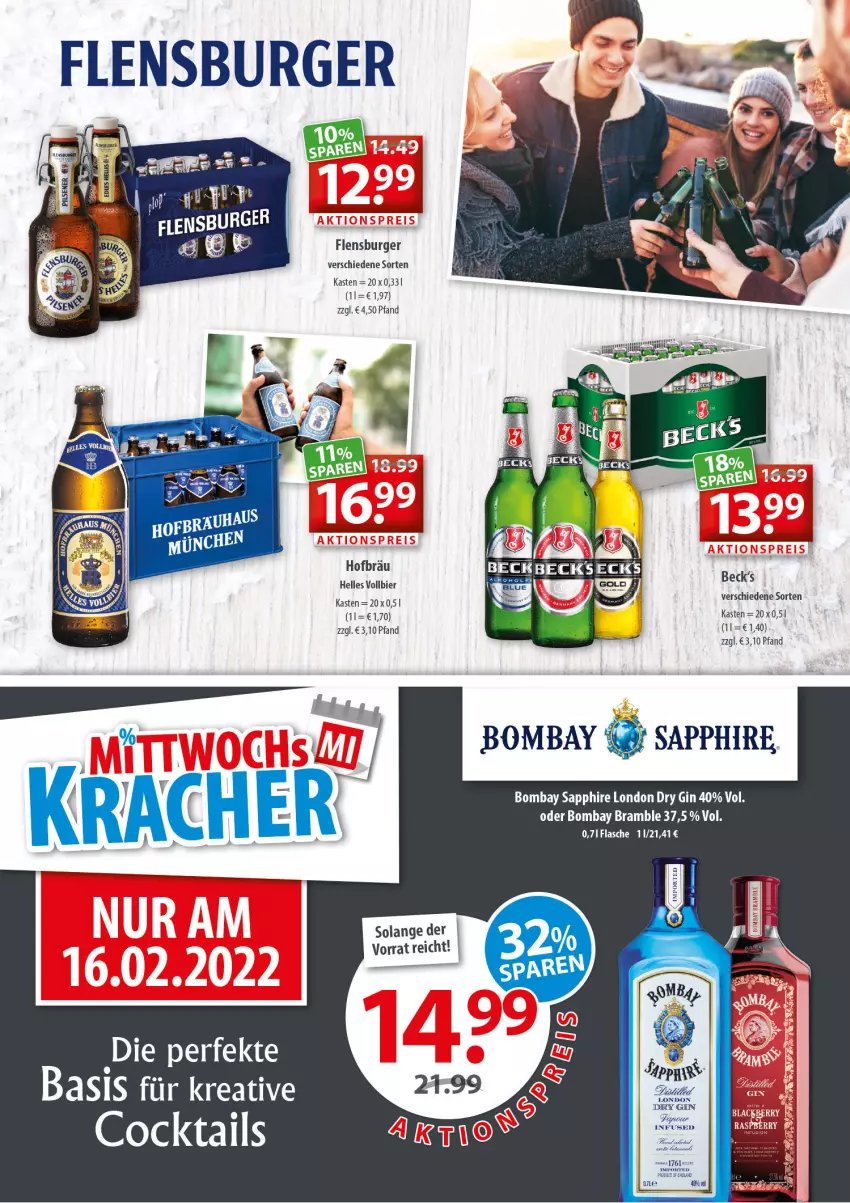 Aktueller Prospekt Getraenkeland - von 07.02 bis 19.02.2022 - strona 3 - produkty: aeg, bier, bombay sapphire, burger, dry gin, elle, flasche, flensburger, gin, london dry, london dry gin, sapphire, Ti