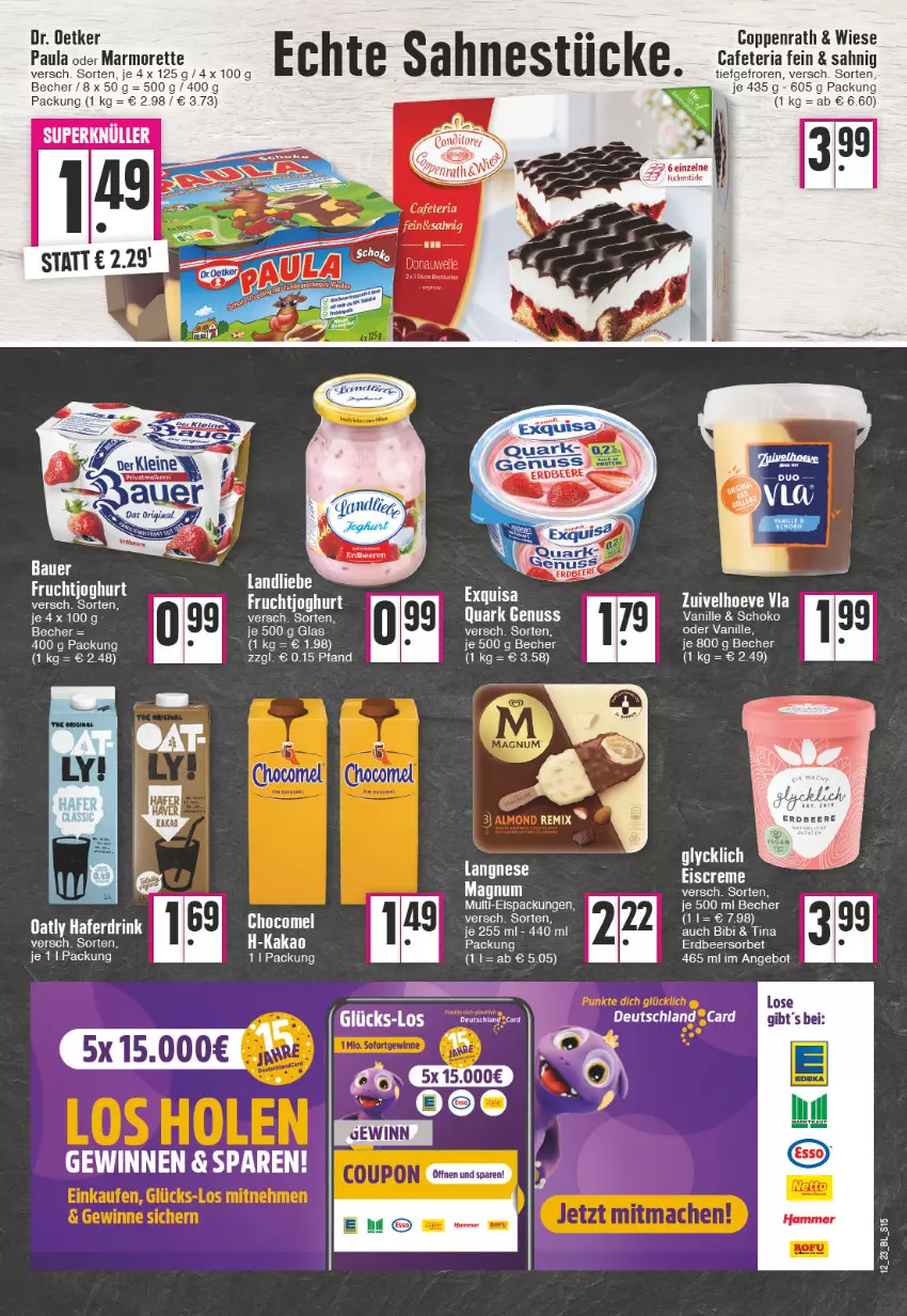 Aktueller Prospekt Edeka - Angebote der Woche - von 20.03 bis 25.03.2023 - strona 15 - produkty: angebot, Becher, bett, drink, eis, exquisa, hafer, Haferdrink, kuchen, landliebe, langnese, magnum, nerf, nuss, quark, quark genus, quark genuss, sahne, schoko, Ti, vanille