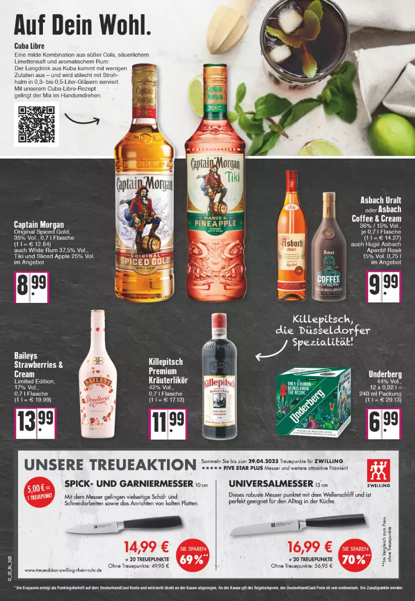 Aktueller Prospekt Edeka - Angebote der Woche - von 20.03 bis 25.03.2023 - strona 20 - produkty: angebot, Anrichte, aperitif, Apple, asbach uralt, Cap, captain morgan, cola, drink, eis, elle, ente, flasche, garnier, gin, Gläser, hugo, kräuter, kräuterlikör, küche, latte, likör, limette, limetten, messer, Mett, metten, original spiced gold, reis, rezept, rum, saft, Ti, tisch, uhr, white rum