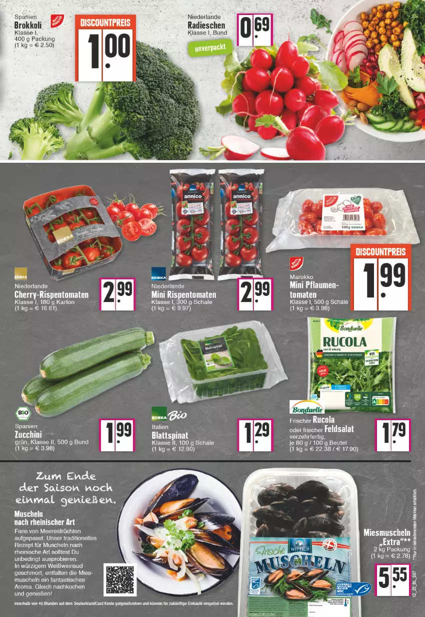 Aktueller Prospekt Edeka - Angebote der Woche - von 20.03 bis 25.03.2023 - strona 7 - produkty: asti, bier, Biere, blattspinat, brokkoli, cola, elle, erde, fanta, feldsalat, LG, Muscheln, nexa, pflaume, pflaumen, radieschen, rezept, rispentomaten, rucola, salat, Schal, Schale, spinat, Ti, tisch, tomate, tomaten, wein, Weißwein, zucchini