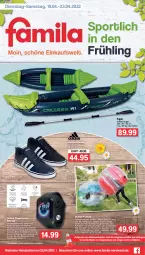 Gazetka promocyjna Famila - Prospekte - Gazetka - ważna od 23.04 do 23.04.2022 - strona 1 - produkty: angebot, Apple, ball, Bau, eis, elle, Fußball, herren-sneaker, Kajak, Liege, reis, ring, schultergurt, smartwatch, sneaker, Sport, teller, Ti, weck