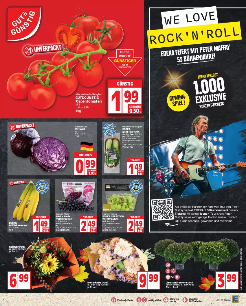 Aktueller Prospekt Edeka - Angebote der Woche - von 25.09 bis 30.09.2023 - strona 3 - produkty: banane, bananen, beutel, chrysanthemen, deka, eier, eis, elle, LG, mac, nuss, pfanne, pflanze, reis, rispentomaten, rotkohl, salat, tafeltrauben, Ti, tomate, tomaten, top-preis, topf, trauben, und pfanne, wok, ZTE