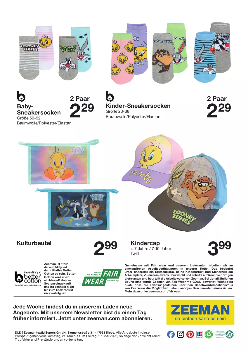 Aktueller Prospekt Zeeman - Prospekte - von 21.05 bis 27.05.2022 - strona 9 - produkty: angebot, angebote, batterie, batterien, Bau, baumwolle, bett, beutel, Cap, eis, erde, Kette, Kinder, LG, reis, rwe, siemens, sneaker, sneakersocken, socken, Ti, weck, wolle