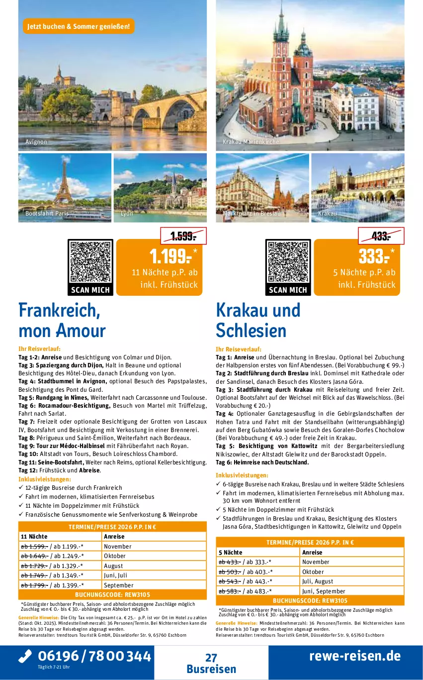 Aktueller Prospekt Rewe Reisen - Reiseprospekt - von 24.04 bis 29.05.2026 - strona 27 - produkty: arla, Brei, buch, busreisen, eier, eis, elle, ente, erde, gin, inklusivleistungen, lion, Mode, nuss, reis, reiseveranstalter, reiseverlauf, rel, senf, Ti, trendtours touristik gmbh, Trüffel, uhr, wein, Wels, Yo