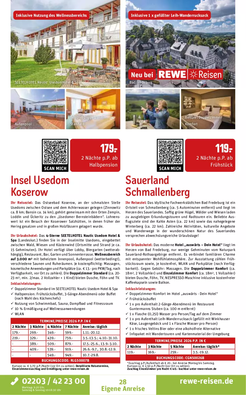 Aktueller Prospekt Rewe Reisen - Reiseprospekt - von 24.04 bis 29.05.2026 - strona 28 - produkty: alkohol, angebot, angebote, auer, auto, axe, Bad, bett, bier, buch, dusche, eier, eis, elle, ente, espresso, flasche, Garten, hering, Holz, inklusivleistungen, innenpool, kaffee, kaffeekapseln, Käse, küche, Küchen, kurtaxe, LG, Mode, natur, nespresso, pool, reis, rel, Ria, ring, rucksack, rwe, sac, saft, salz, stube, Ti, tisch, uhr, veltins, wasser, wellnessbereich, ZTE