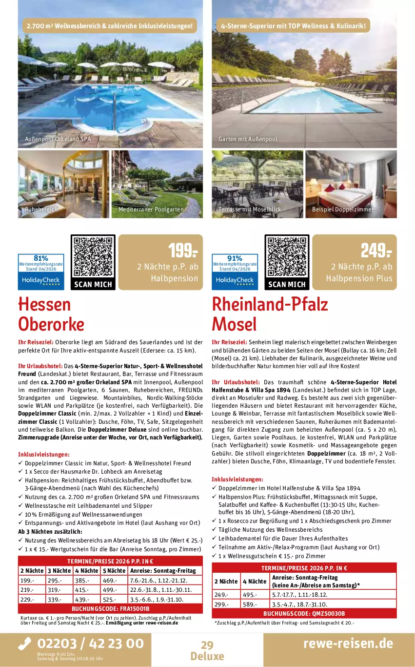 Aktueller Prospekt Rewe Reisen - Reiseprospekt - von 24.04 bis 29.05.2026 - strona 29 - produkty: angebot, angebote, asti, auer, axe, Bad, Bademantel, bett, Brei, buch, dusche, ecco, eis, Elan, fanta, fenster, Garten, gutschein, hausmarke, inklusivleistungen, innenpool, kaffee, kosmetik, küche, Küchen, kuchen, kurtaxe, LG, Liege, Mantel, Mountainbike, natur, pool, reis, rel, salat, slip, Slipper, snack, Sport, stube, suppe, Tasche, Ti, tisch, uhr, wein, weine, wellnessbereich, ZTE