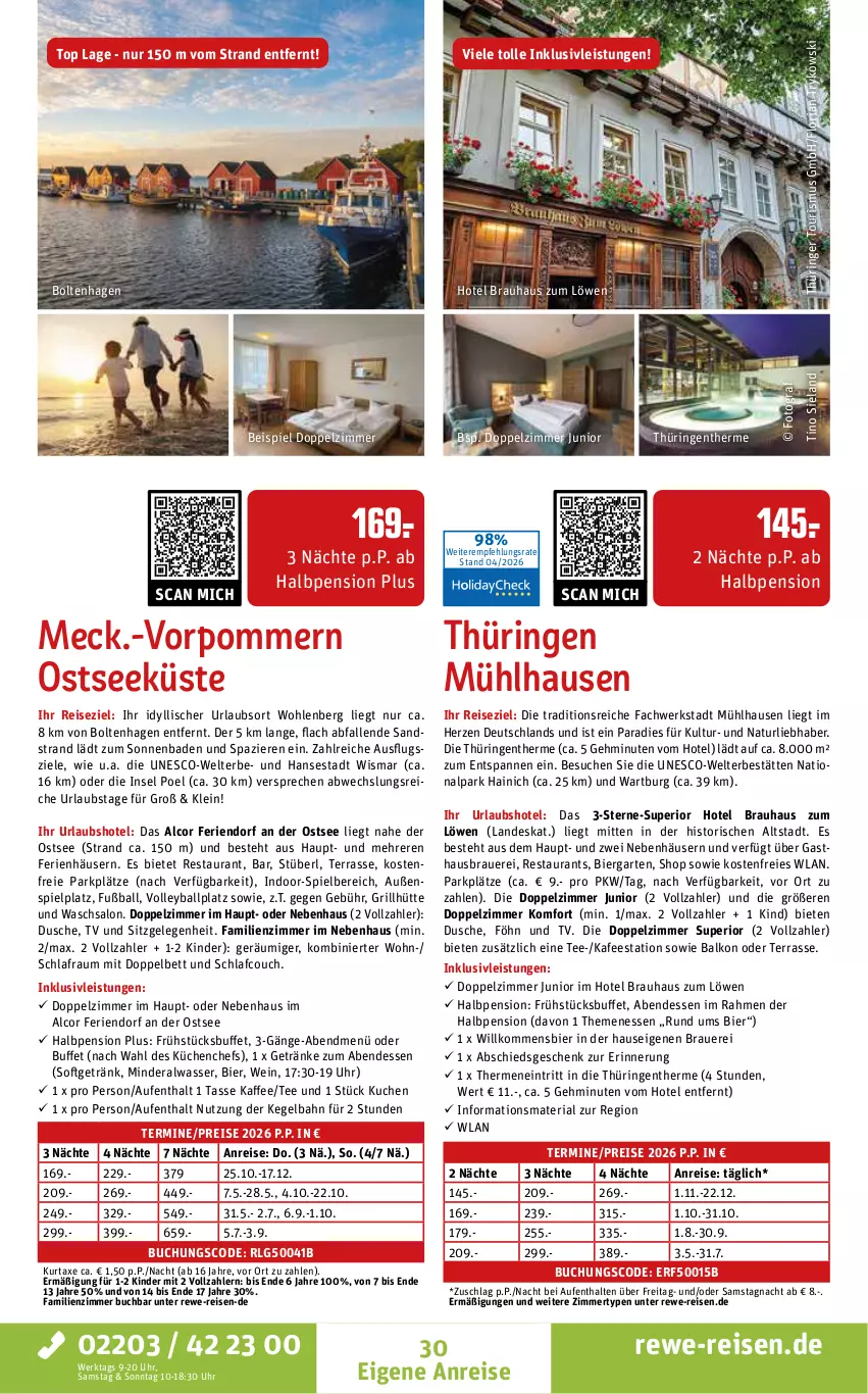 Aktueller Prospekt Rewe Reisen - Reiseprospekt - von 24.04 bis 29.05.2026 - strona 30 - produkty: Alwa, auer, axe, Bad, ball, bett, bier, buch, Couch, dusche, eis, Elan, Fußball, Garten, getränk, getränke, grill, inklusivleistungen, kaffee, Kinder, küche, Küchen, kuchen, kurtaxe, LG, natur, reis, Ria, ring, tasse, tee, Ti, uhr, usb, wasser, wein