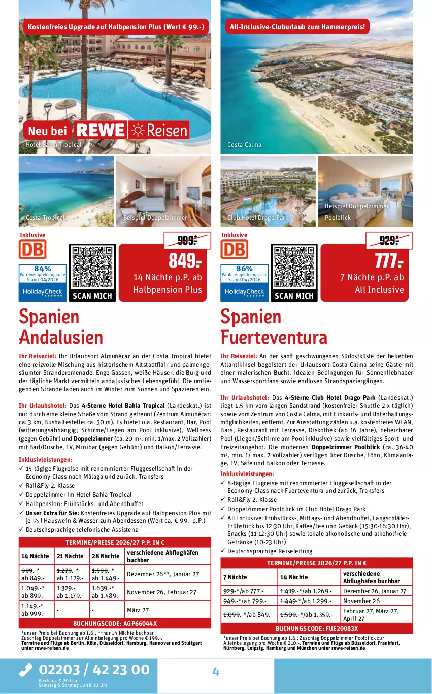 Aktueller Prospekt Rewe Reisen - Reiseprospekt - von 24.04 bis 29.05.2026 - strona 4 - produkty: alkohol, alkoholfreie getränke, angebot, Bad, buch, deutschsprachige reiseleitung, dusche, eier, eis, elle, getränk, getränke, inklusivleistungen, kaffee, leine, Liege, Mode, pool, pril, reis, rum, schirme, snack, snacks, Sport, tee, telefon, Ti, uhr, wasser, Wassersport, wein