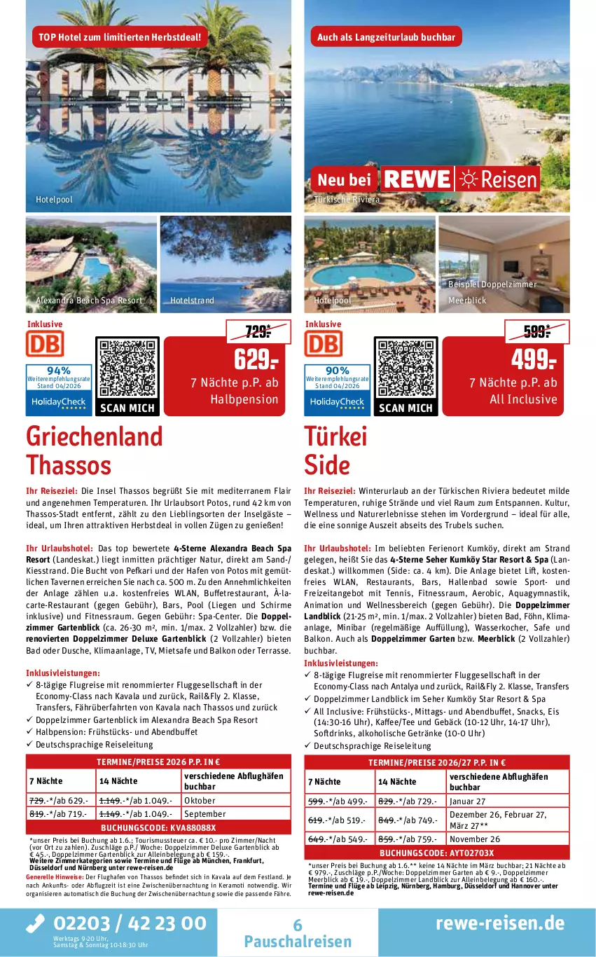Aktueller Prospekt Rewe Reisen - Reiseprospekt - von 24.04 bis 29.05.2026 - strona 6 - produkty: alexa, alkohol, alkoholische getränke, angebot, aqua, asti, auto, Bad, buch, deutschsprachige reiseleitung, drink, drinks, dusche, eis, elle, ente, Garten, getränk, getränke, inklusivleistungen, kaffee, Kocher, LG, Liege, natur, pool, reis, rel, Schal, schirme, snack, snacks, Sport, tee, Ti, tisch, uhr, wasser, wasserkocher, wellnessbereich