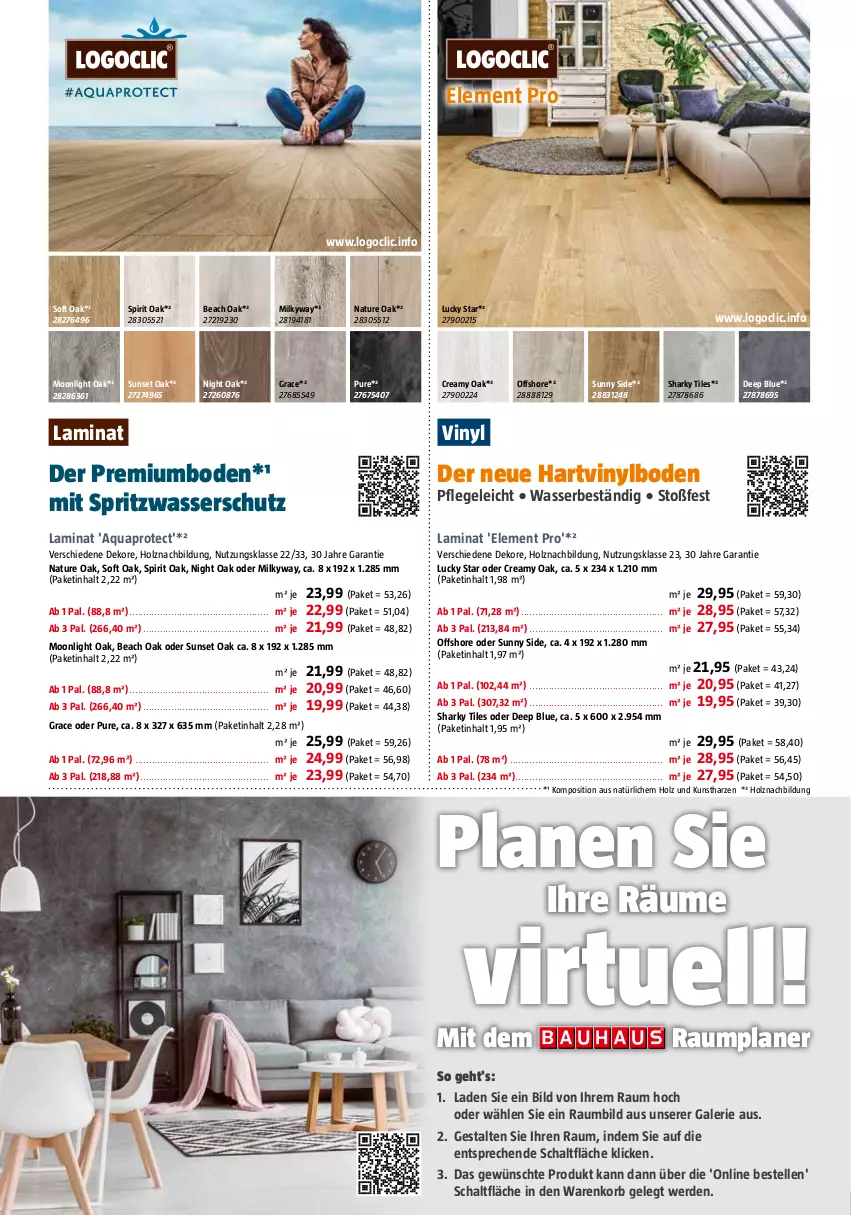 Aktueller Prospekt Bauhaus - Prospekte - von 28.10 bis 02.12.2023 - strona 18 - produkty: aqua, elle, erde, Holz, korb, Kunstharz, laminat, Logoclic, Milkyway, natur, Schal, Ti, vinylboden, wasser