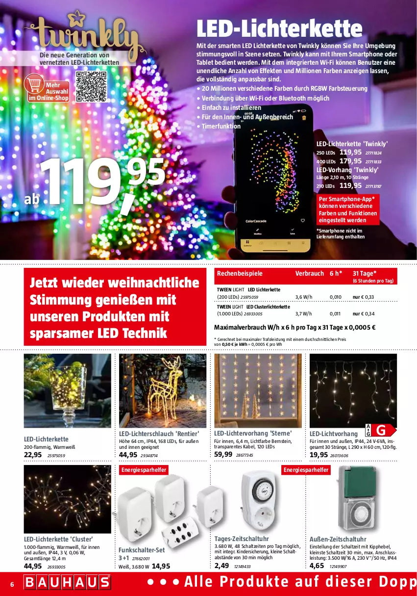 Aktueller Prospekt Bauhaus - Prospekte - von 28.10 bis 02.12.2023 - strona 6 - produkty: eis, ente, erde, Kette, Kinder, lamm, LED Lichterkette, led-licht, leds, leine, LG, lichterkette, Lichtervorhang, lion, Rauch, reis, rum, Schal, schlauch, smartphone, Spiele, tablet, Ti, timer, uhr, ZTE