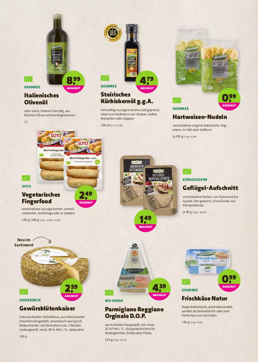 Aktueller Prospekt Denns Biomarkt - Prospekte - von 22.06 bis 05.07.2022 - strona 4 - produkty: angebot, aufschnitt, aufstrich, bio, Blüte, brot, brotaufstrich, dennree, doppelrahmstufe, erde, frischkäse, frucht, Geflügel, gewürz, gin, hartweizen, Heu, heumilch, ilag, Kaiser, Käse, korn, Kürbis, Kürbiskernöl, LG, lyoner, Mantel, milch, natur, nudel, Nudelgericht, nudeln, nuss, olive, oliven, olivenöl, österreichischer schnittkäse, parmigiano, parmigiano reggiano, pizza, reggiano, rind, salat, salate, salz, schnittkäse, suppe, suppen, teigwaren, Ti, tisch, Vegeta, wurst, Yo