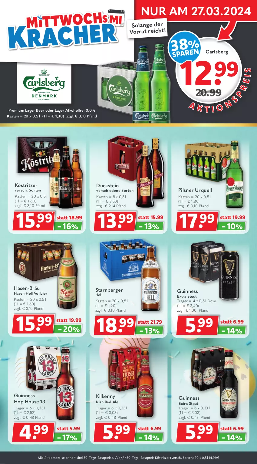 Aktueller Prospekt Getraenkeland - von 18.03 bis 30.03.2024 - strona 3 - produkty: aktionspreis, alkohol, Berger, bestpreis, bestpreise, bier, carlsberg, Duck, eis, Guinness, Kilkenny, köstritzer, pils, pilsner, pilsner urquell, reis, Ti