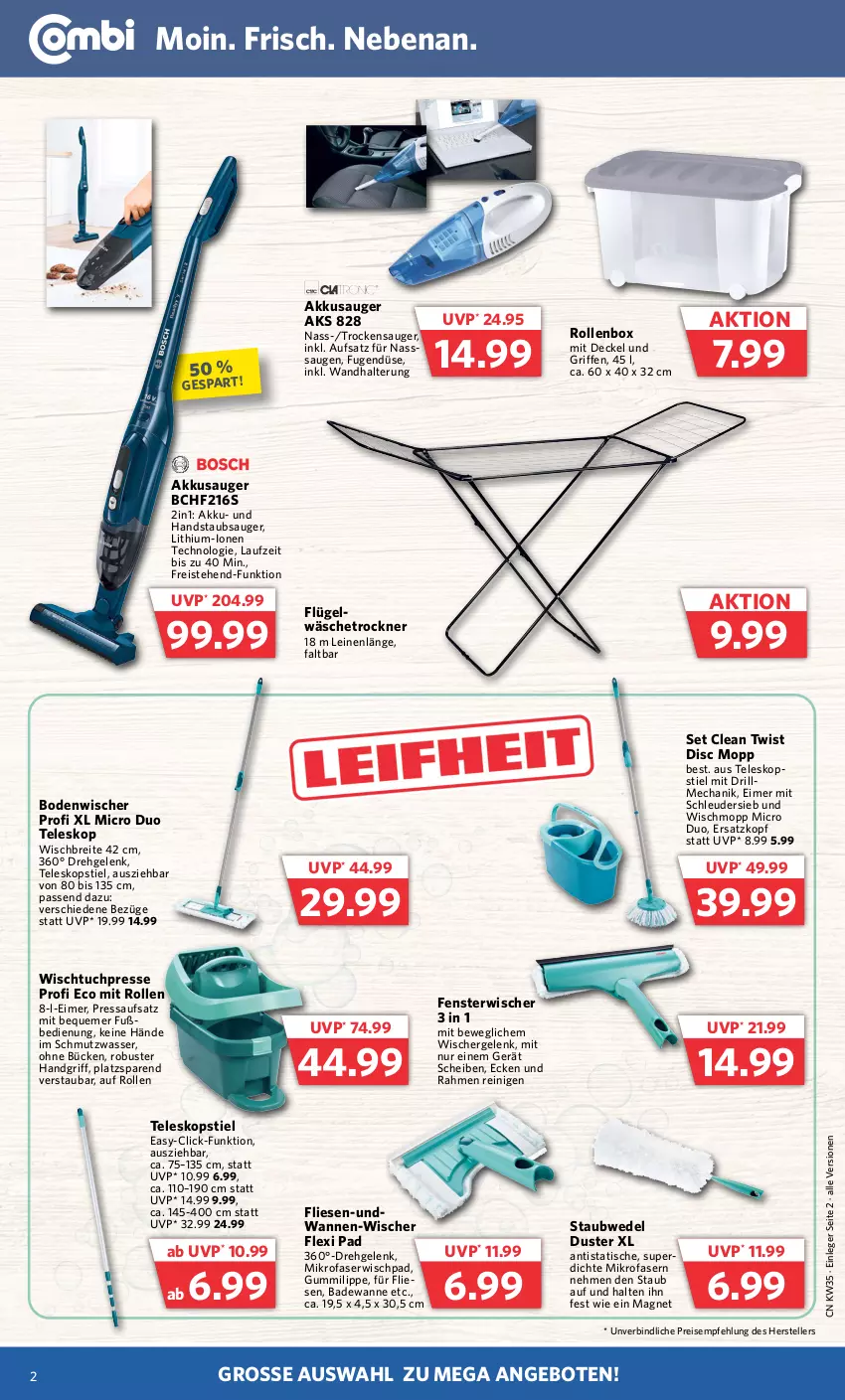 Aktueller Prospekt Combi - Prospekte - von 28.08 bis 02.09.2023 - strona 2 - produkty: akku, angebot, angebote, Bad, Badewanne, bodenwischer, Brei, decke, Deckel, eimer, eis, elle, fenster, handstaubsauger, HP, leine, mikrofaser, reis, Rollenbox, staubsauger, staubwedel, Teleskop, teleskopstiel, teller, Ti, tisch, Trockensauger, Trockner, tuc, wandhalterung, Wanne, wäschetrockner, wasser, wedel, Wischmopp, Wischtuchpresse