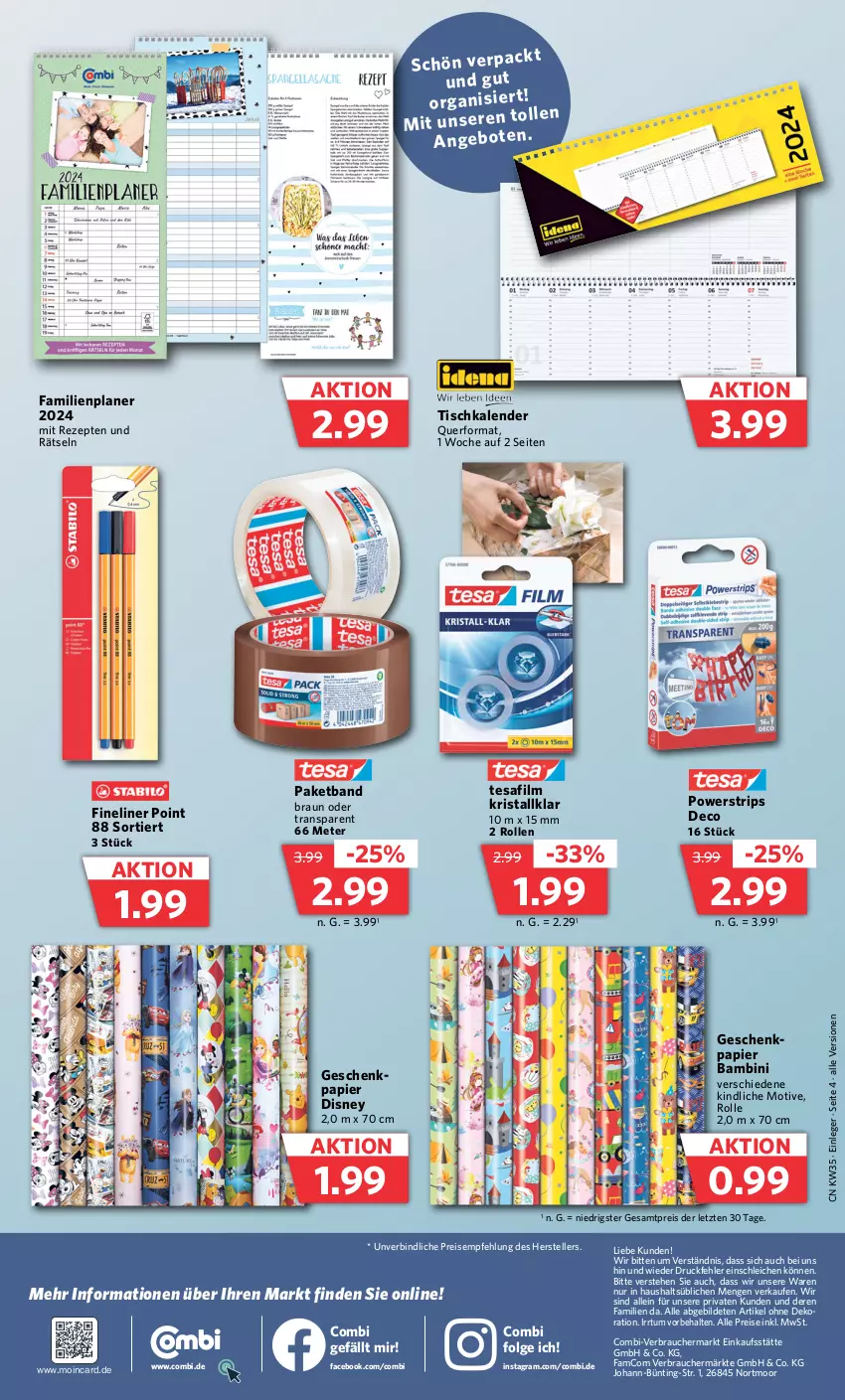 Aktueller Prospekt Combi - Prospekte - von 28.08 bis 02.09.2023 - strona 4 - produkty: braun, dekoration, disney, eis, elle, Familienplaner, Fineliner, LG, papier, Rauch, reis, rezept, rezepte, Schleich, teller, tesa, Ti, tisch, ZTE