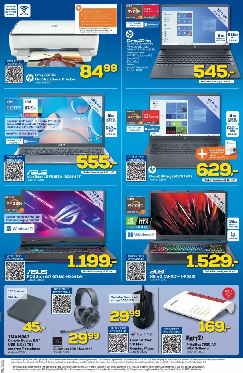 Aktueller Prospekt Euronics - Prospekte - von 06.04 bis 13.04.2022 - strona 5 - produkty: angebot, deo, eis, elle, Externe Festplatte, festplatte, fritz, gaming maus, gin, hardware, Headset, Intel, latte, Maus, radeon, reis, Router, ryzen, ryzen radeon, ssd, Ti, tisch, toshiba, usb, Yo