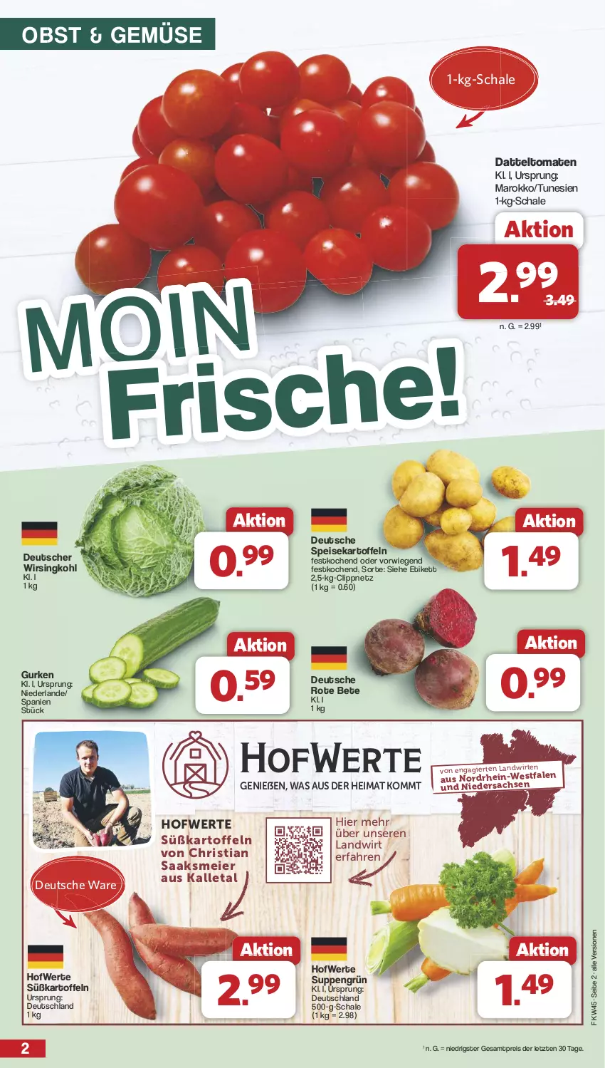 Aktueller Prospekt Famila - Prospekte - von 04.11 bis 09.11.2024 - strona 2 - produkty: datteltomaten, eier, eis, gurke, gurken, kartoffel, kartoffeln, obst, reis, rote bete, sac, Schal, Schale, speisekartoffeln, suppe, suppen, Süßkartoffeln, Ti, tomate, tomaten, Wirsing, Wirsingkohl, ZTE