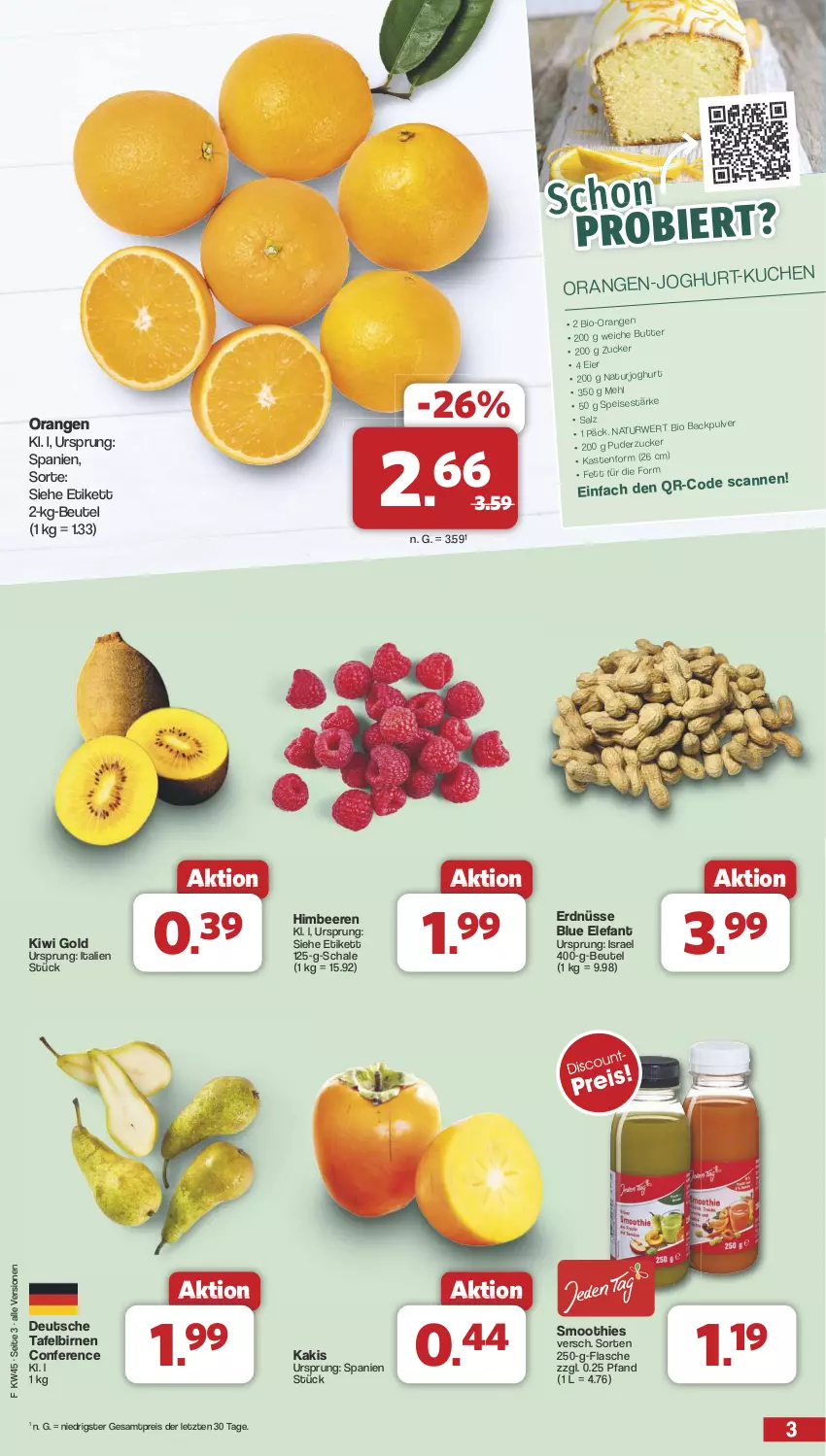 Aktueller Prospekt Famila - Prospekte - von 04.11 bis 09.11.2024 - strona 3 - produkty: beere, beeren, beutel, bio, Birnen, eis, Elefant, erdnüsse, flasche, himbeer, himbeere, himbeeren, Kaki, kiwi, Kiwi Gold, orange, orangen, reis, Schal, Schale, smoothie, smoothies, tafelbirnen, Ti, ZTE