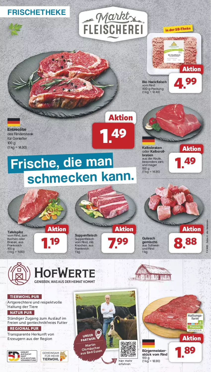 Aktueller Prospekt Famila - Prospekte - von 04.11 bis 09.11.2024 - strona 4 - produkty: bio, braten, eis, ente, entrecôte, fleisch, Fleisch Suppe, Germ, gulasch, hackfleisch, Meister, natur, rind, rinder, Rindersteak, rollbraten, schwein, schwein und rind, steak, suppe, suppen, suppenfleisch, tafelspitz, Ti, Tiere, wein