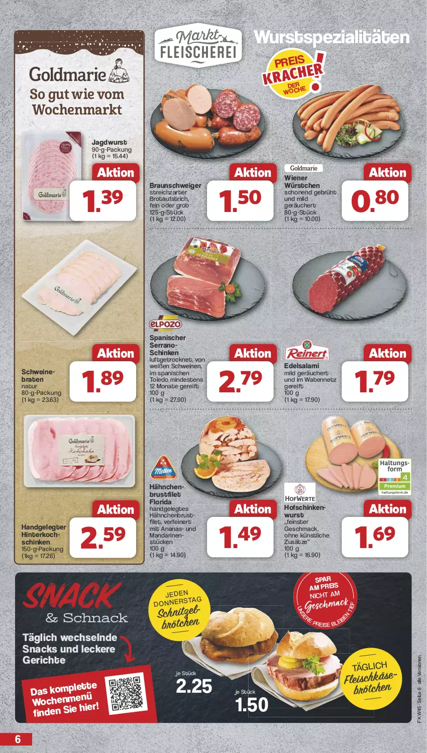 Aktueller Prospekt Famila - Prospekte - von 04.11 bis 09.11.2024 - strona 6 - produkty: ananas, aufstrich, braten, braun, brot, brotaufstrich, brötchen, brustfilet, Edelsalami, eis, filet, fleisch, hähnchenbrust, hähnchenbrustfilet, hinterkochschinken, jagdwurst, kochschinken, mac, mandarine, mandarinen, natur, reis, salami, schinken, schinkenwurst, schnitzel, schwein, schweine, schweinebraten, serrano, snack, snacks, Spezi, Streichzart, Ti, wein, weine, wiener, wiener würstchen, wurst, würstchen