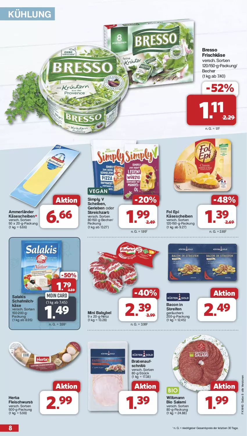 Aktueller Prospekt Famila - Prospekte - von 04.11 bis 09.11.2024 - strona 8 - produkty: ammerländer, aufschnitt, babybel, bacon, Becher, bio, braten, bratenaufschnitt, bresso, eis, fleisch, fleischwurst, fol epi, frischkäse, herta, Käse, käsescheiben, merl, milch, mini babybel, reifen, reis, salakis, salami, sim, Streichzart, Ti, wiltmann, wurst, ZTE