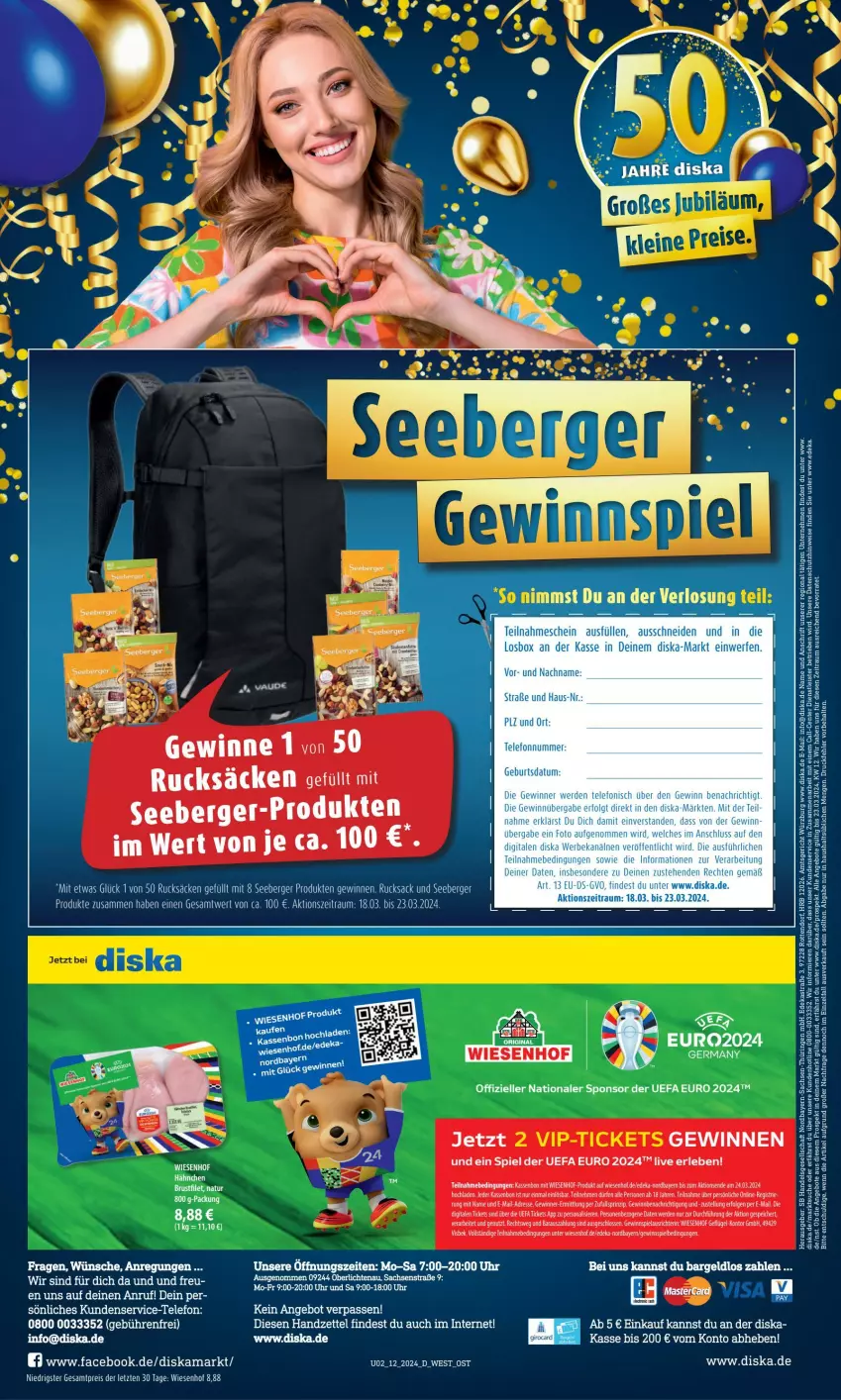 Aktueller Prospekt Diska - von 18.03 bis 23.03.2024 - strona 2 - produkty: angebot, angebote, Berger, deka, eis, elle, ente, Geflügel, Germ, gewinnspiel, LG, reis, rel, rucksack, sac, seeberger, tee, telefon, Ti, uhr, wiesenhof, ZTE