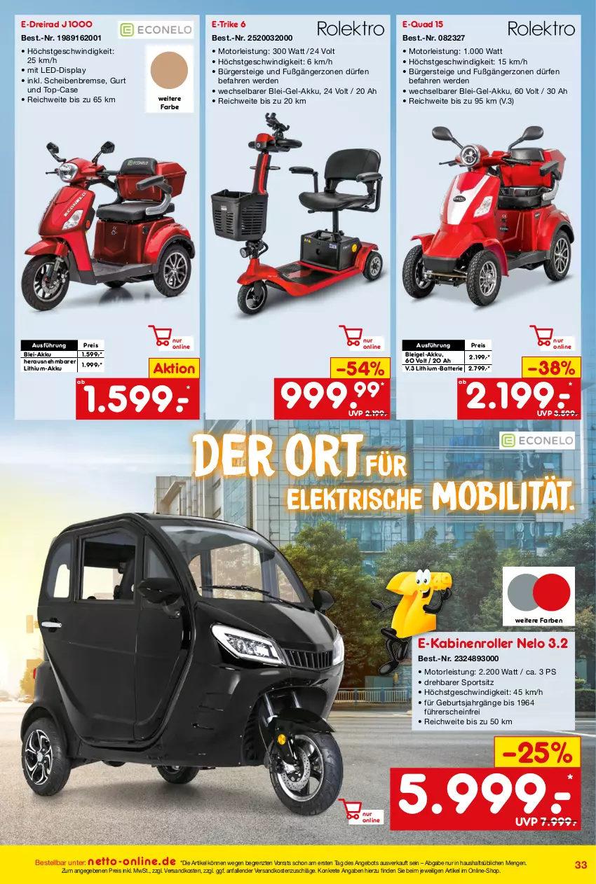 Aktueller Prospekt Netto Marken-Discount - Online-Angebote August - von 01.08 bis 31.08.2023 - strona 33 - produkty: akku, angebot, batterie, Dreirad, eis, erde, ndk, quad, reis, Roller, Sport, Ti, ZTE