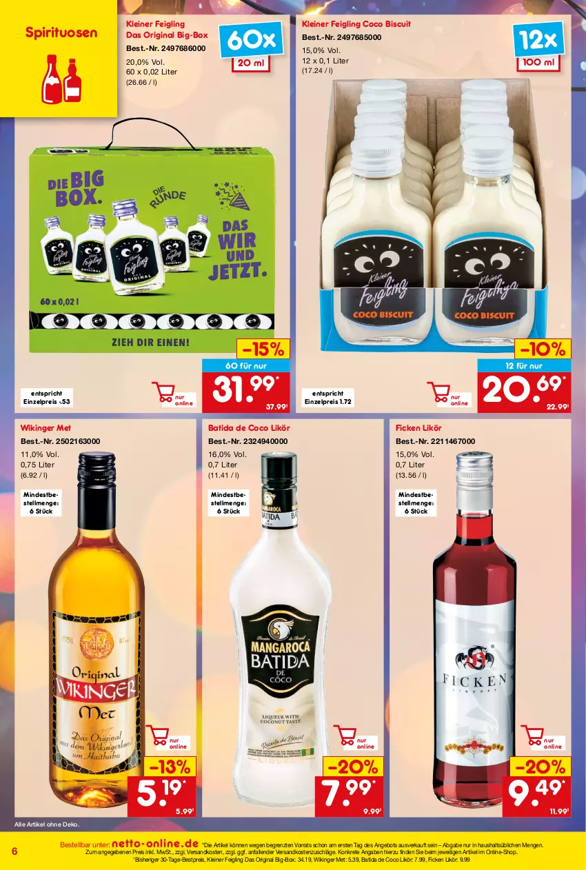 Aktueller Prospekt Netto Marken-Discount - Online-Angebote August - von 01.08 bis 31.08.2023 - strona 6 - produkty: angebot, batida, bestpreis, eis, gin, kleiner feigling, leine, likör, ndk, reis, spirituosen, Ti, ZTE