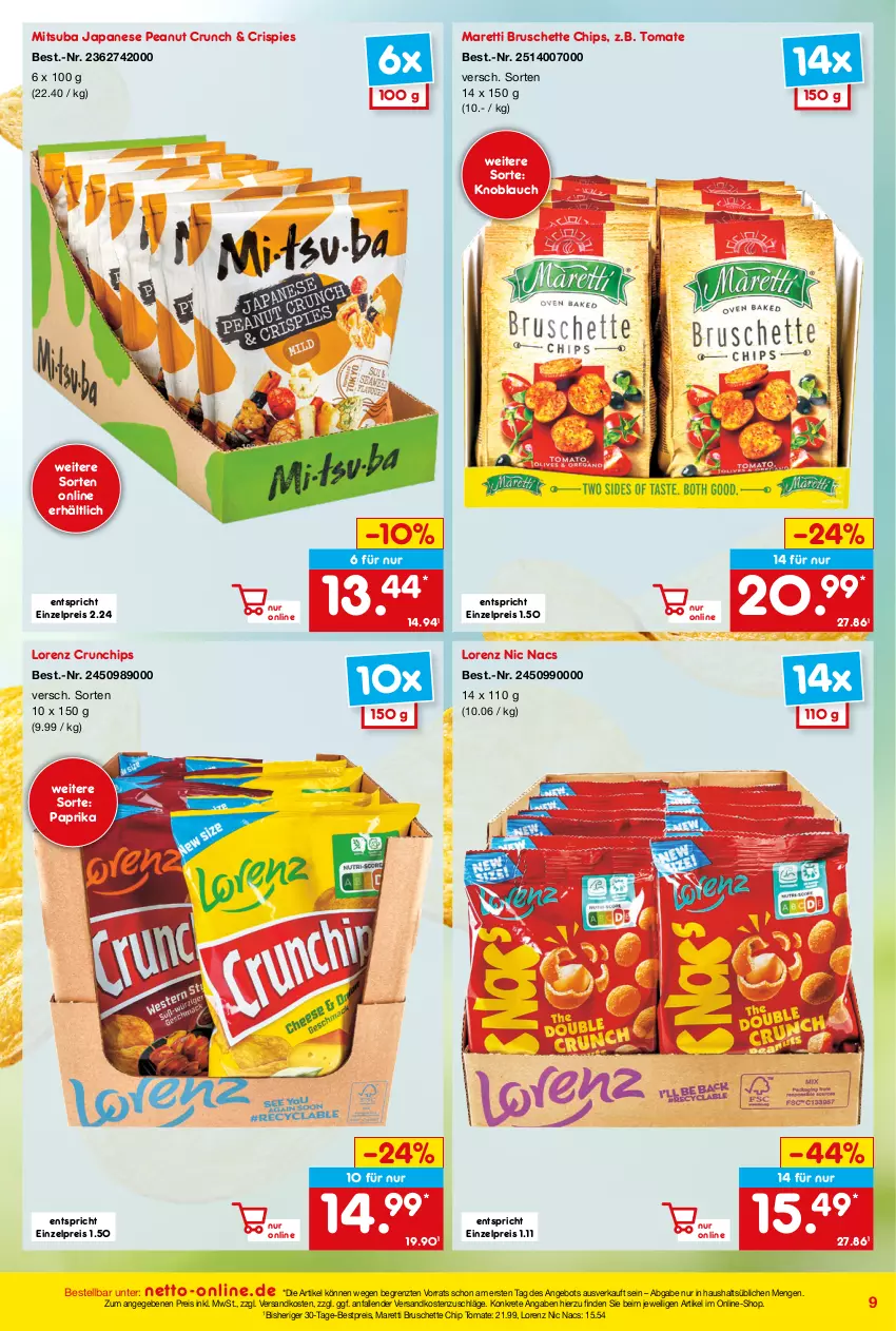 Aktueller Prospekt Netto Marken-Discount - Online-Angebote August - von 01.08 bis 31.08.2023 - strona 9 - produkty: angebot, bestpreis, Bruschette, chips, crunchips, eis, knoblauch, lorenz, lorenz crunchips, ndk, paprika, reis, Ti, tomate, ZTE