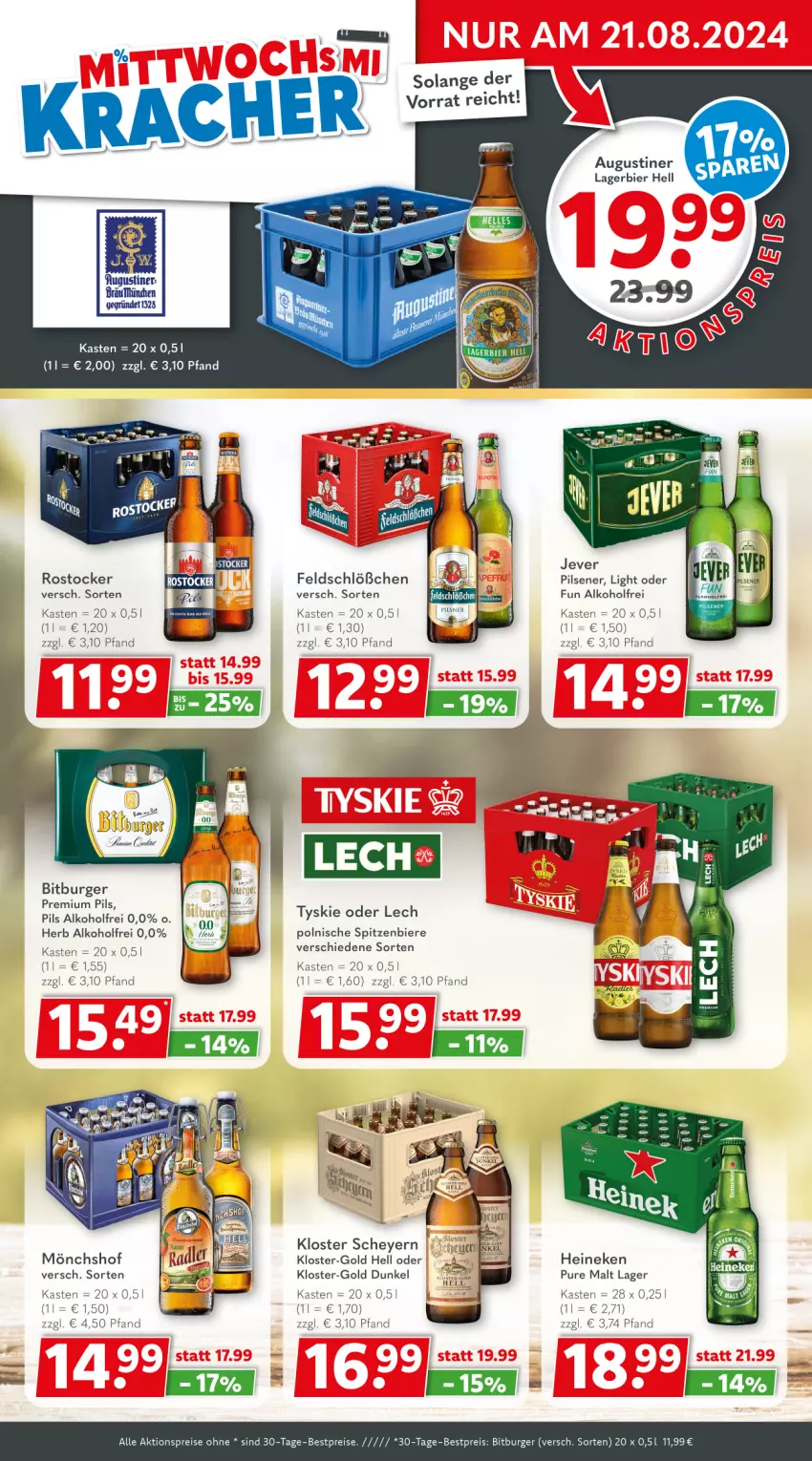 Aktueller Prospekt Getraenkeland - von 19.08 bis 31.08.2024 - strona 2 - produkty: aktionspreis, alkohol, bestpreis, bestpreise, bier, Biere, bitburger, burger, eis, heineken, jever, jever pilsener, Lagerbier, mönchshof, pils, pilsener, premium pils, reis, Rostocker, Ti, tyskie