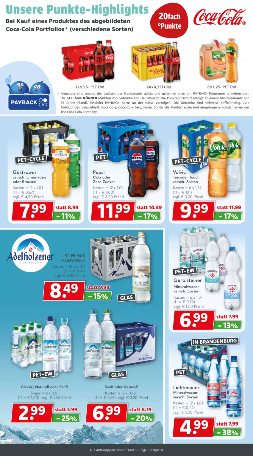 Aktueller Prospekt Getraenkeland - von 19.08 bis 31.08.2024 - strona 5 - produkty: aktionspreis, Alwa, angebot, angebote, auer, bestpreis, bestpreise, brause, coca-cola, cola, eis, Elan, fanta, flasche, gerolsteine, gerolsteiner, getränk, getränke, Holz, LG, lichtenauer, limo, limonade, limonaden, mineralwasser, natur, payback, pepsi, reis, rel, sprite, steiner, tee, Ti, volvic, wasser, zucker