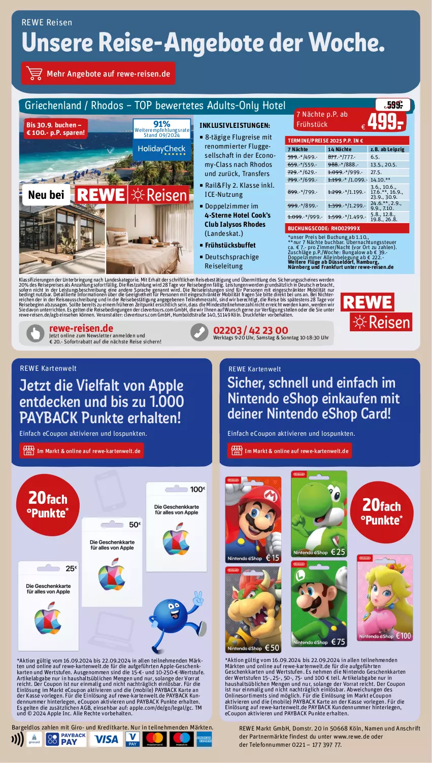 Aktueller Prospekt Rewe - Prospekte - von 16.09 bis 21.09.2024 - strona 16 - produkty: angebot, angebote, Apple, buch, coupon, decke, deutschsprachige reiseleitung, eis, elle, erde, gin, inklusivleistungen, nintendo, payback, reis, ring, sofortrabatt, telefon, Ti, uhr