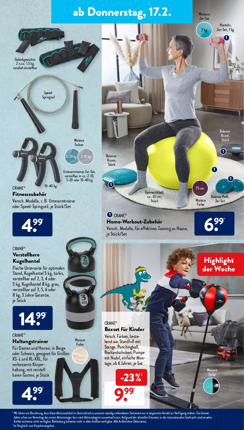 Aktueller Prospekt AldiSud - ALDI Aktuell - von 14.02 bis 19.02.2022 - strona 17 - produkty: alle artikel ohne dekoration, angebot, asti, ball, dekoration, dell, eis, elle, gin, handschuhe, Hanteln, Kinder, kissen, kleid, Kleidung, Kugel, Mode, Pods, reis, resa, Ria, ring, schuhe, spee, Ti, ZTE