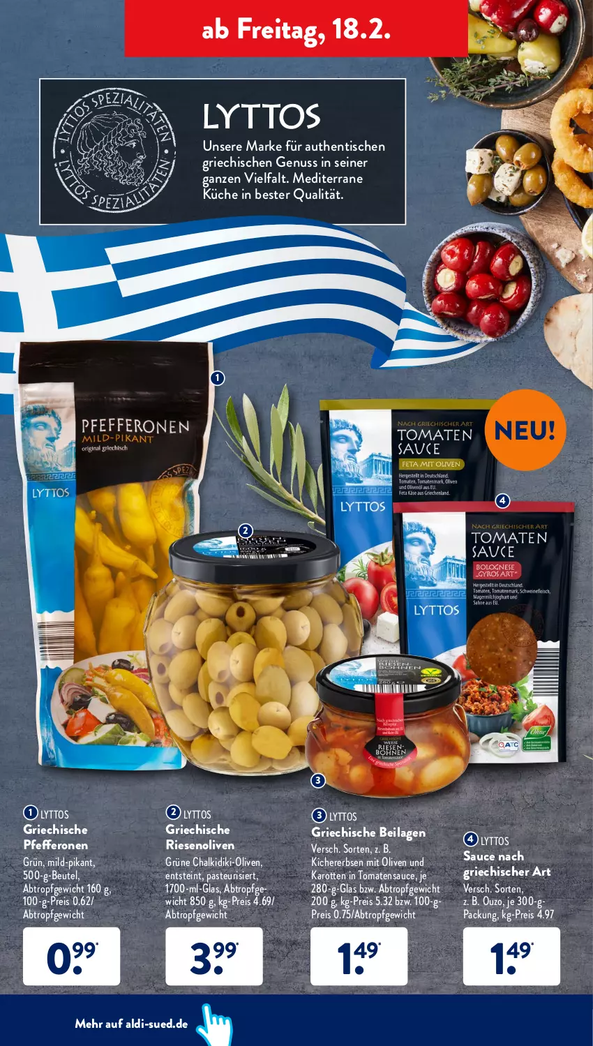 Aktueller Prospekt AldiSud - ALDI Aktuell - von 14.02 bis 19.02.2022 - strona 38 - produkty: aldi, beutel, eis, erbsen, ilag, karotten, kichererbsen, küche, nuss, olive, oliven, ouzo, pfeffer, pfefferonen, reis, sauce, Ti, tisch, tomate, tomaten, tomatensauce