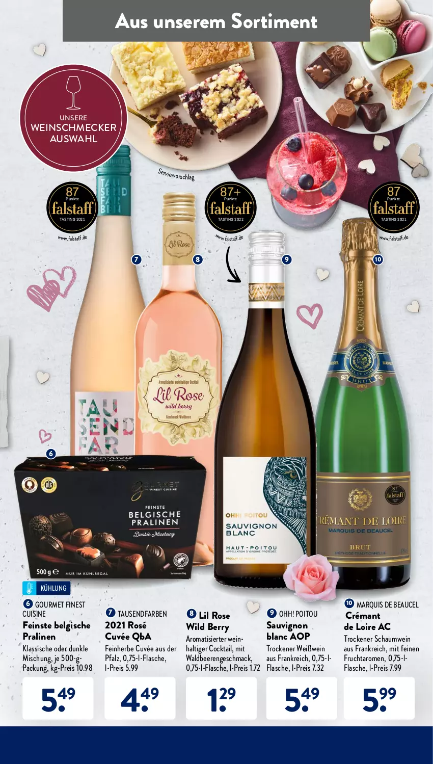 Aktueller Prospekt AldiSud - ALDI Aktuell - von 14.02 bis 19.02.2022 - strona 43 - produkty: asti, beere, beeren, Belgische Pralinen, cocktail, crémant de loire, cuvée, eis, flasche, frucht, LG, mac, pralinen, reis, sauvignon, sauvignon blanc, Ti, wein, Weißwein, Wild, wild berry